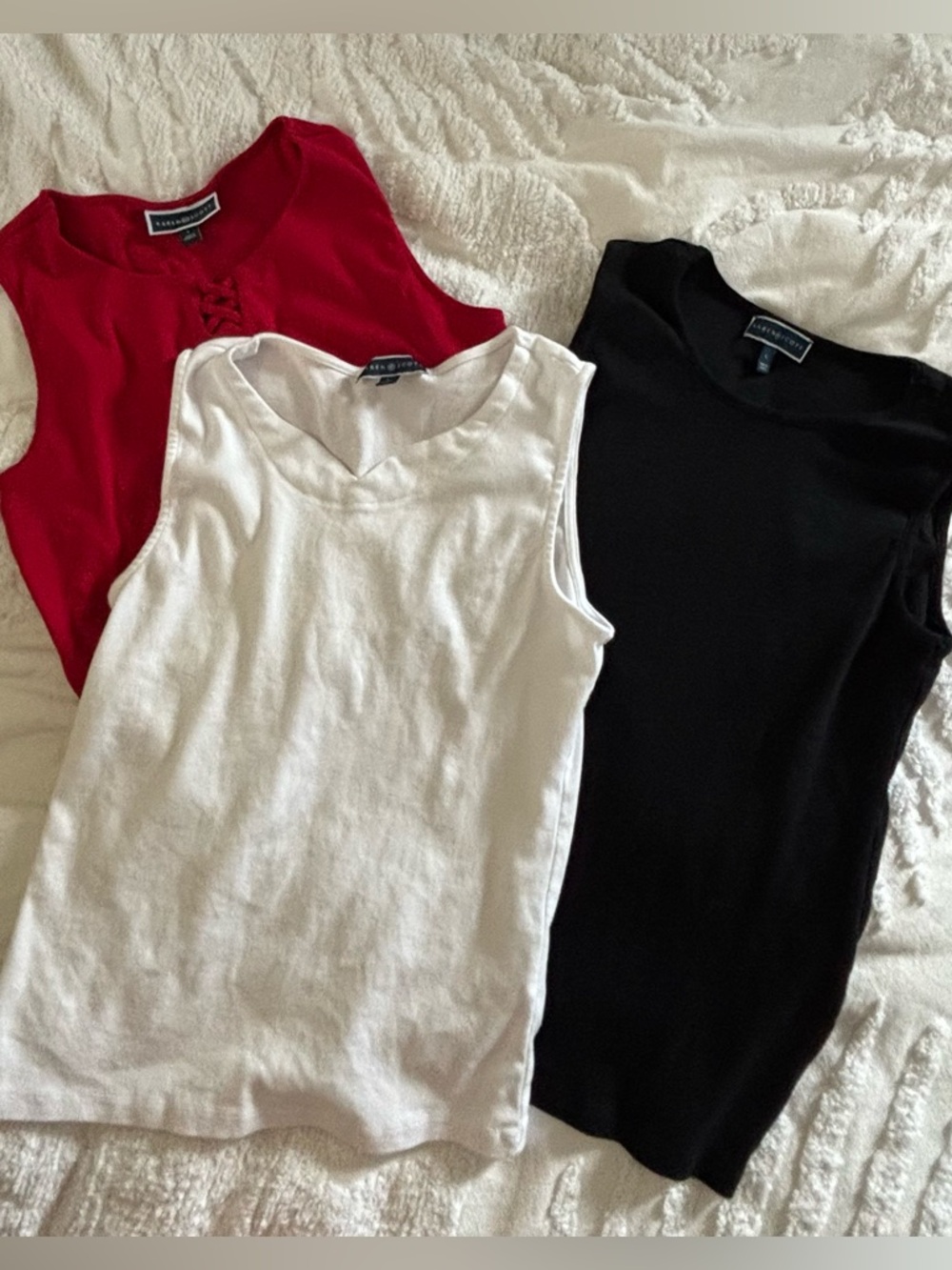 Karen Scott Sleeveless Knit Tanks in Red, White & Black - Set of 3 - Picture 4 of 16